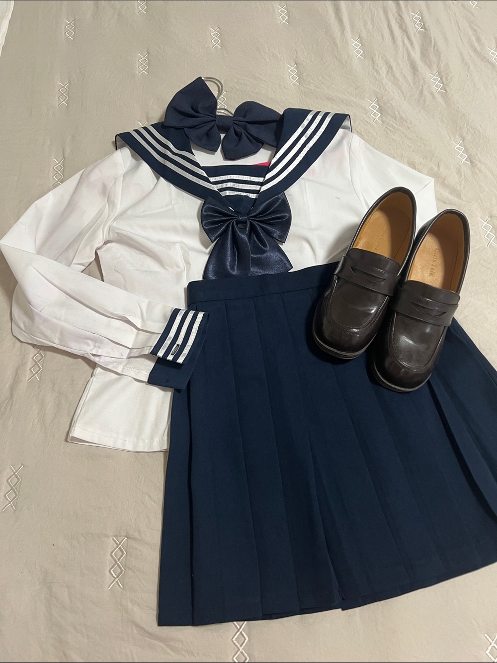 Navy & White Sailor Japanese School Uniform Set with Bow for Halloween